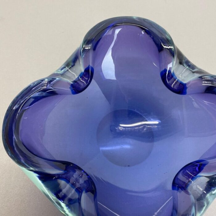 heavy blue murano glass shell bowl or ashtray italy 1970s 9