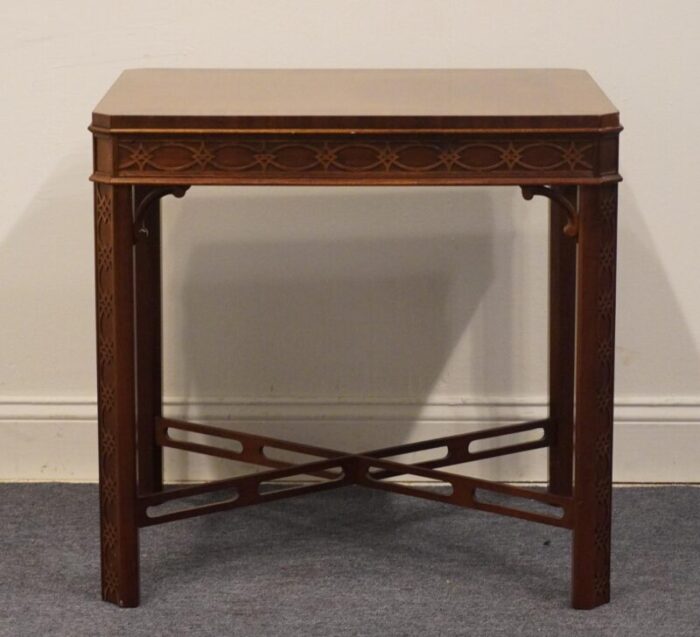 high end traditional chippendale style banded mahogany 27 accent end table 6358