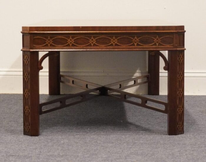 high end traditional chippendale style banded mahogany 48 accent coffee table 1397