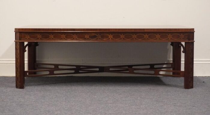 high end traditional chippendale style banded mahogany 48 accent coffee table 3227