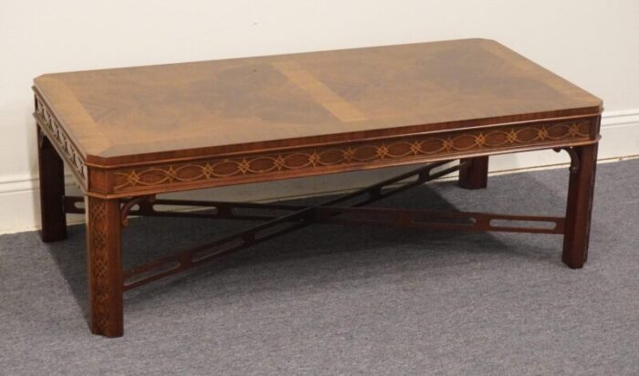 high end traditional chippendale style banded mahogany 48 accent coffee table 4193