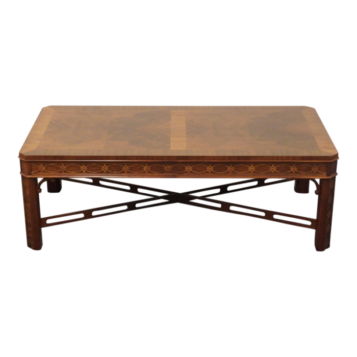 high end traditional chippendale style banded mahogany 48 accent coffee table 5721