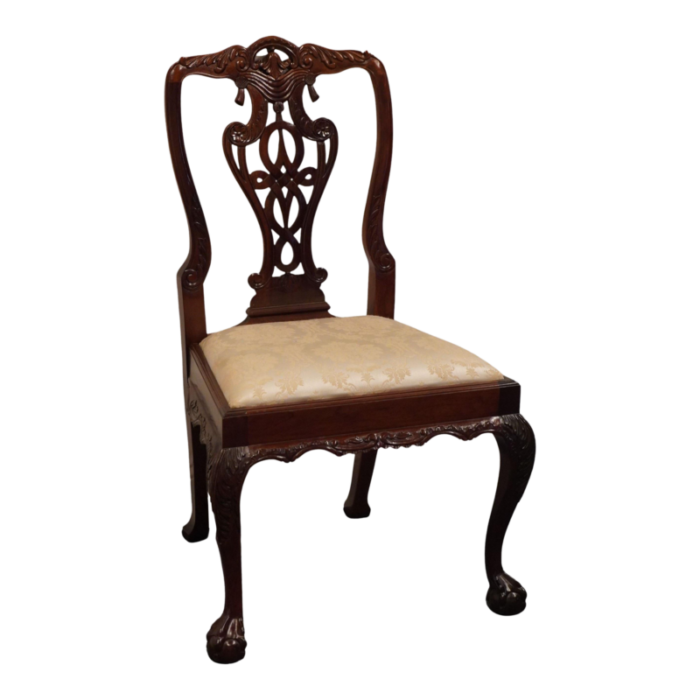 high end vintage solid mahogany traditional chippendale style dining side chair 9901