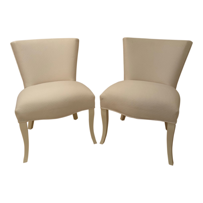 hollywood regency white lacquer and quilted slipper chairs a pair 9962