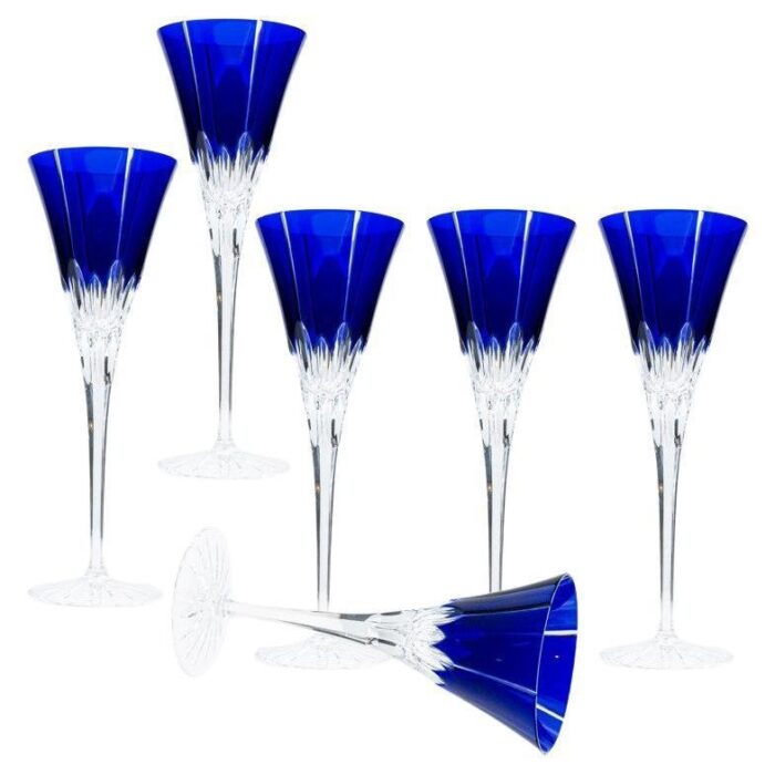 hungarian blue ajka crystal glasses 1960 set of 6 1