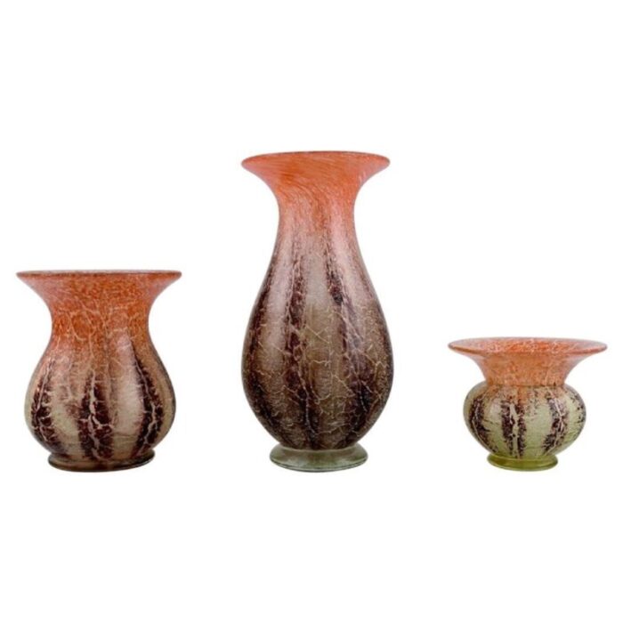 ikora vases in mouth blown art glass from karl wiedmann for wmf 1930s set of 3 1