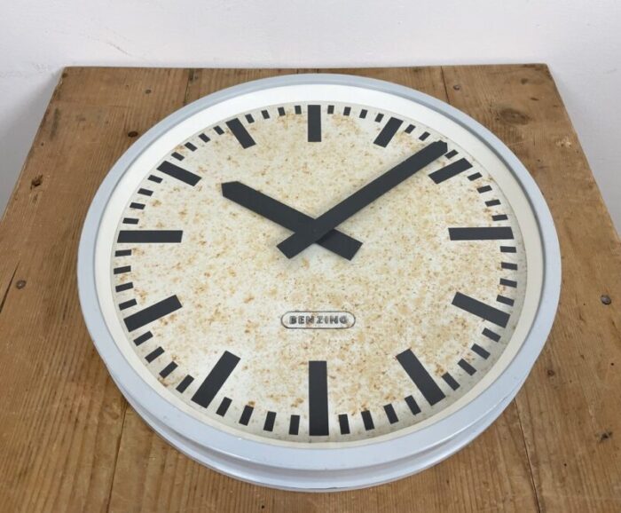 industrial grey wall clock from benzing 1960s 7