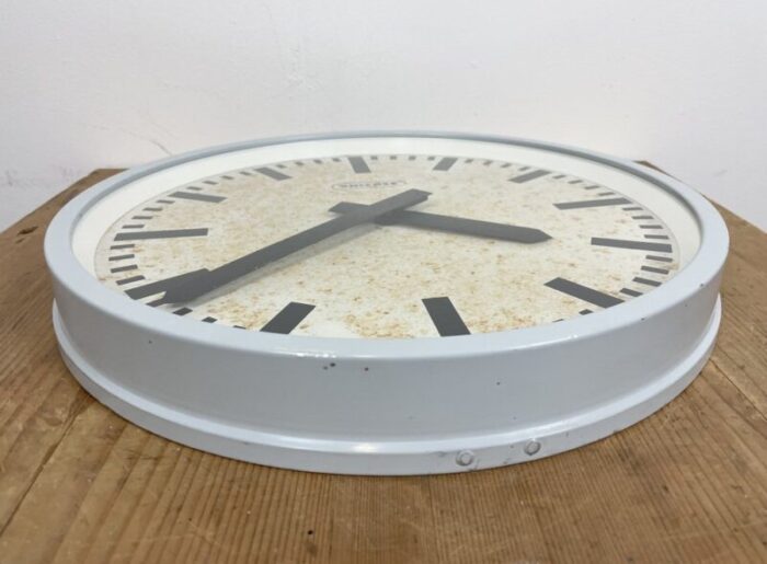 industrial grey wall clock from benzing 1960s 8