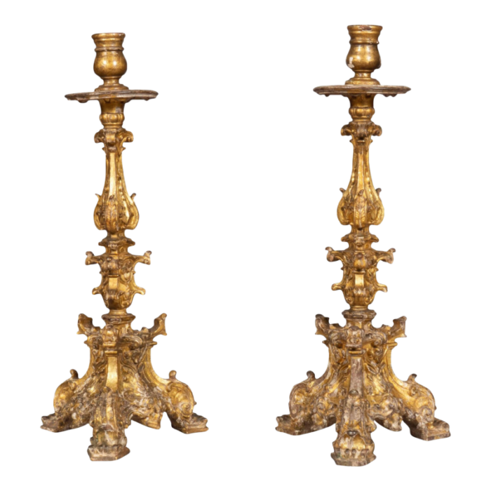 italian baroque giltwood candlesticks a pair 6542