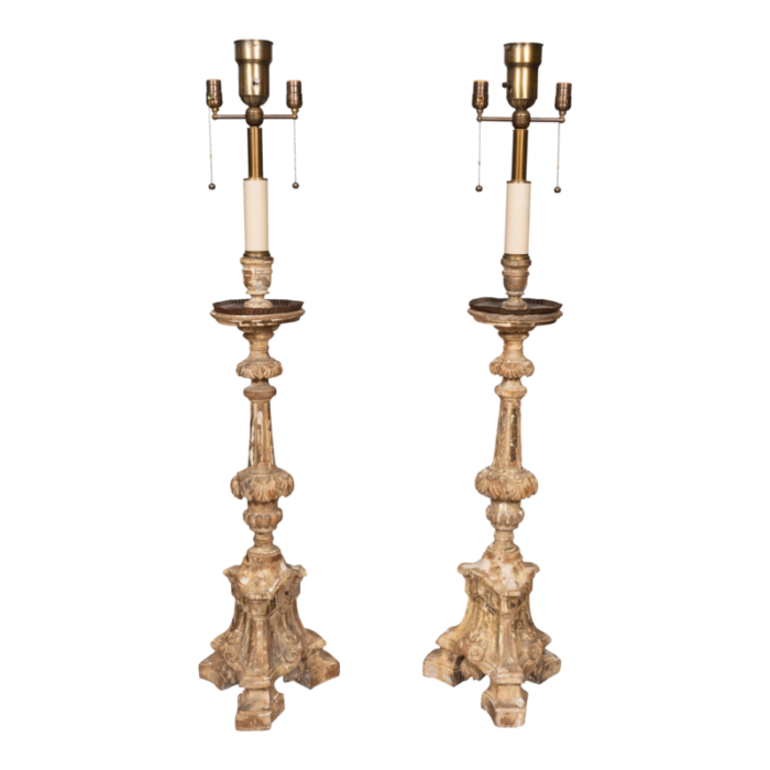 italian baroque pricket stick table lamps a pair 0553