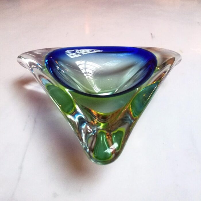 italian blue and green murano glass ashtray from the sommersi series 1950s 2