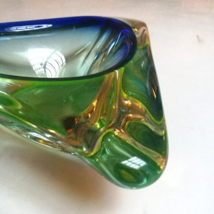 italian blue and green murano glass ashtray from the sommersi series 1950s 3