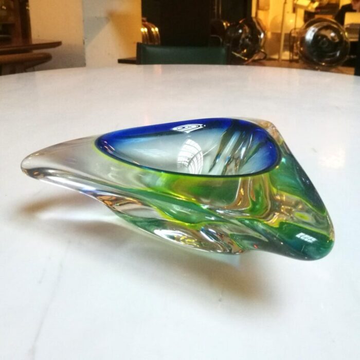 italian blue and green murano glass ashtray from the sommersi series 1950s 5