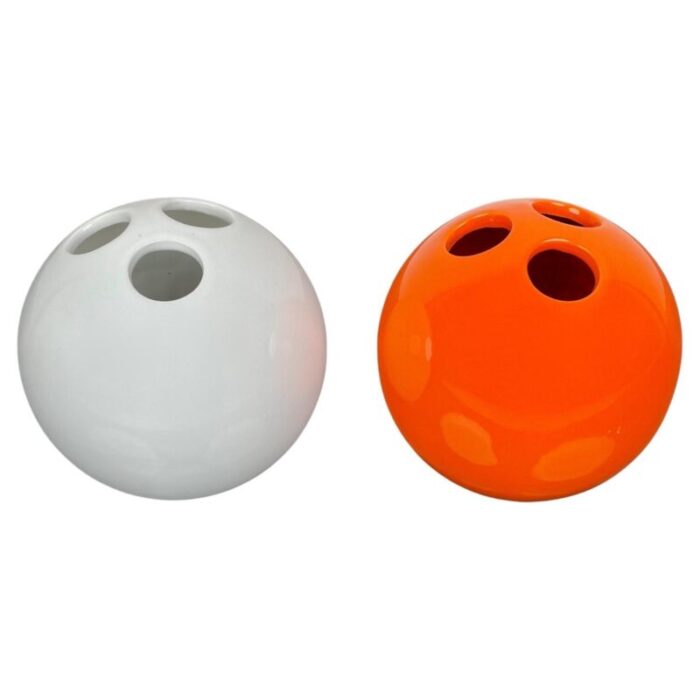 italian bowling ball vases in orange and white ceramic by il picchio 1970s set of 2 1