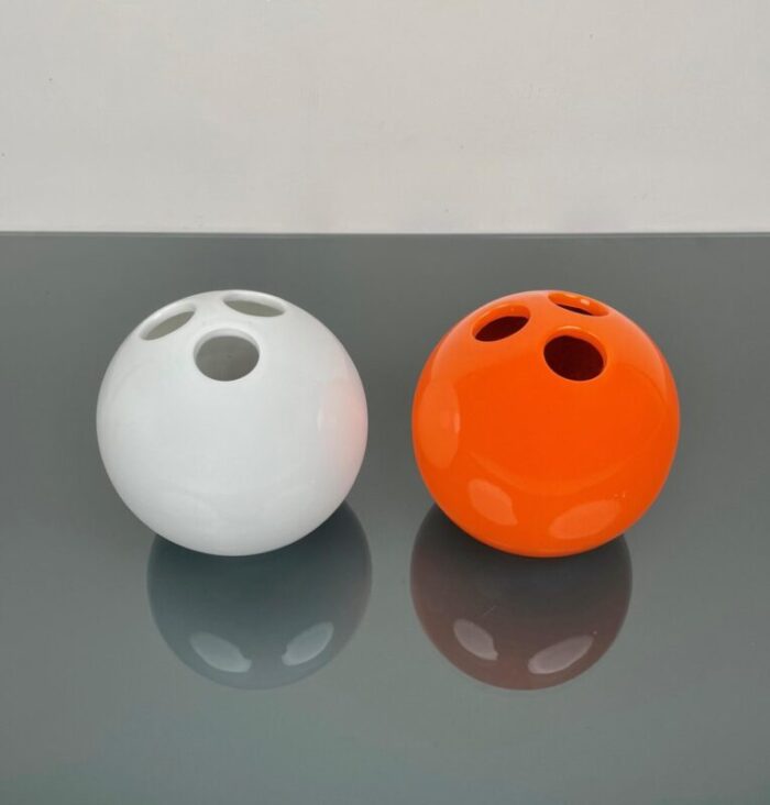 italian bowling ball vases in orange and white ceramic by il picchio 1970s set of 2 2