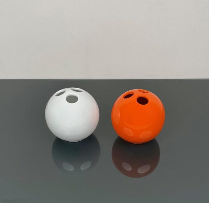 italian bowling ball vases in orange and white ceramic by il picchio 1970s set of 2 3