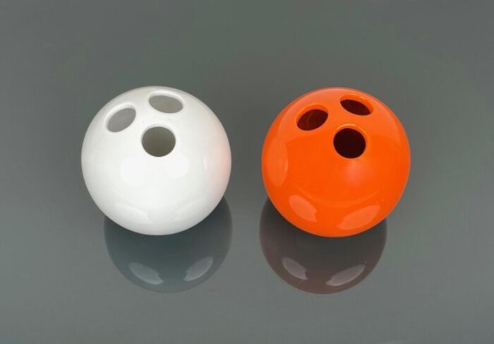 italian bowling ball vases in orange and white ceramic by il picchio 1970s set of 2 4