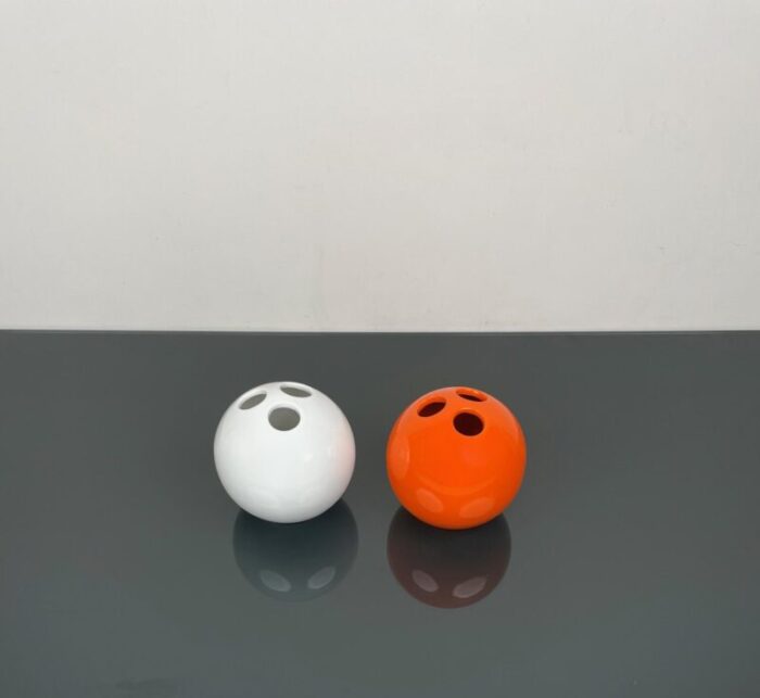 italian bowling ball vases in orange and white ceramic by il picchio 1970s set of 2 6