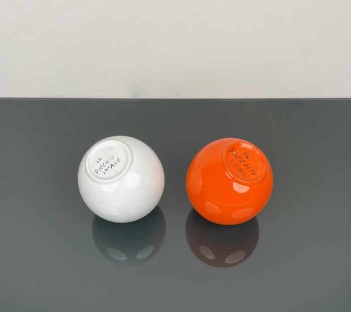 italian bowling ball vases in orange and white ceramic by il picchio 1970s set of 2 7