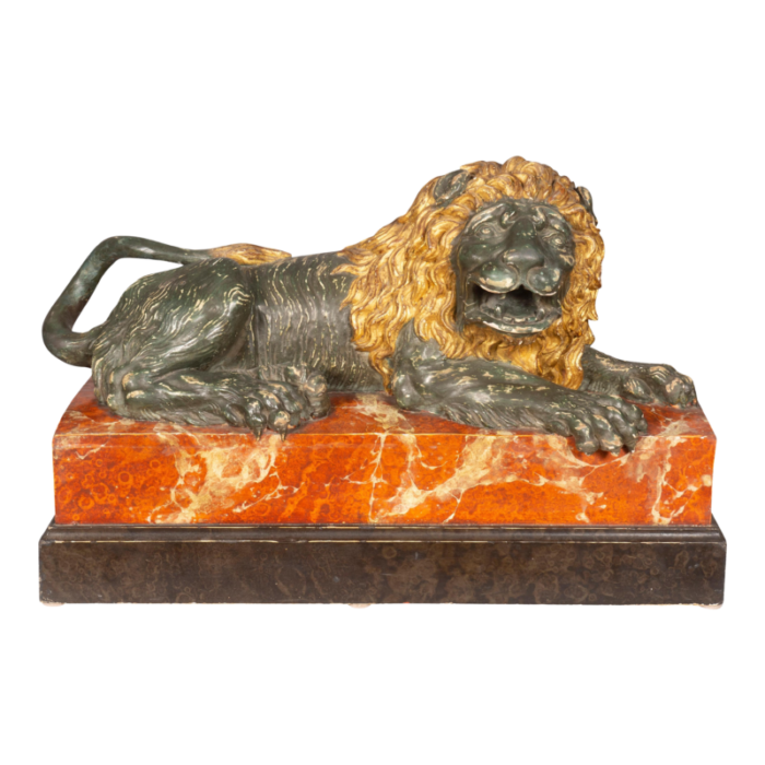 italian carved wood and painted reclining lion 0719