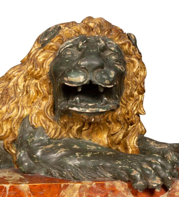 italian carved wood and painted reclining lion 1148