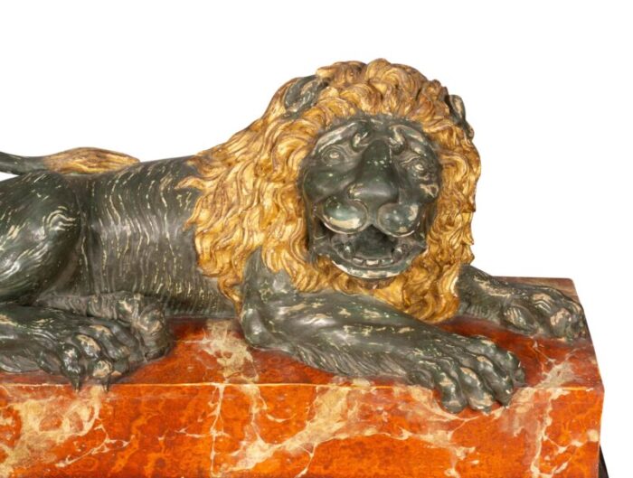 italian carved wood and painted reclining lion 6417