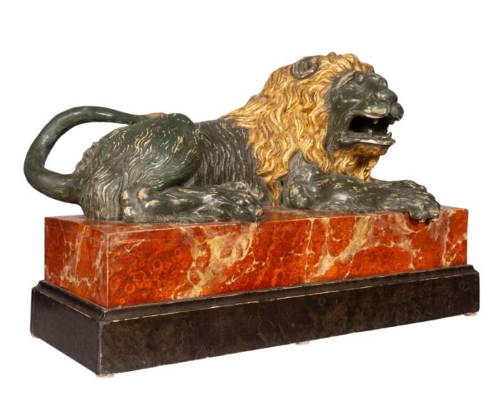 italian carved wood and painted reclining lion 6420