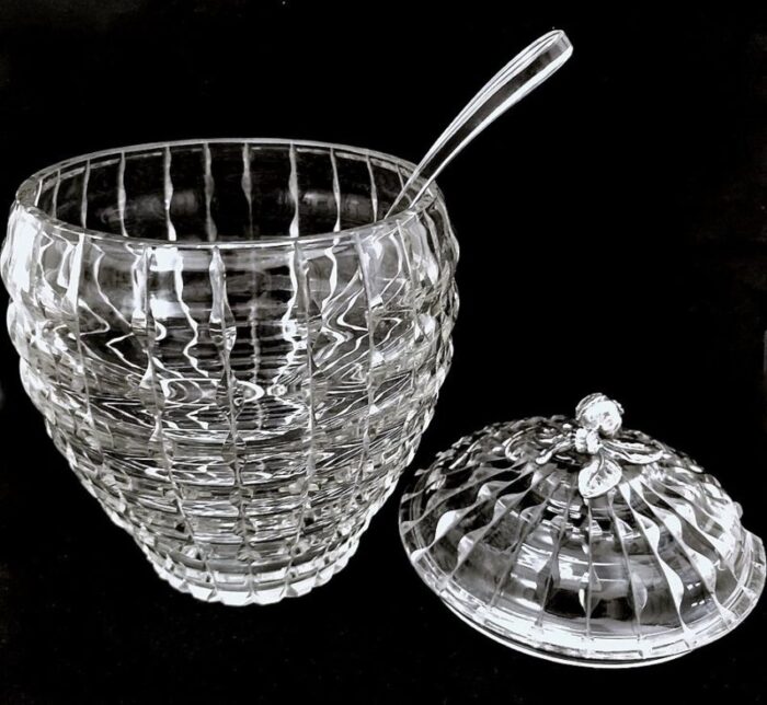 italian crystal punch bowl with lid and ladle 1965 set of 2 7