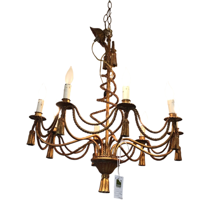 italian giltiron chandelier with tassels 5096