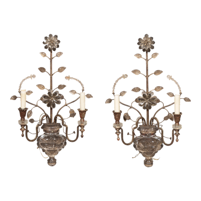 italian iron and glass sconces a pair 4475