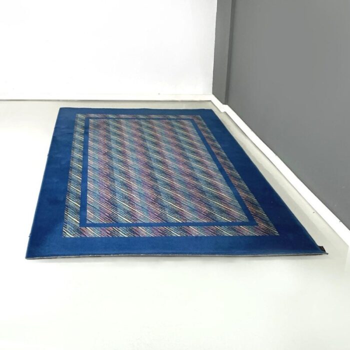 italian modern blue wool rectangular rug attributed to missoni 1990s 2