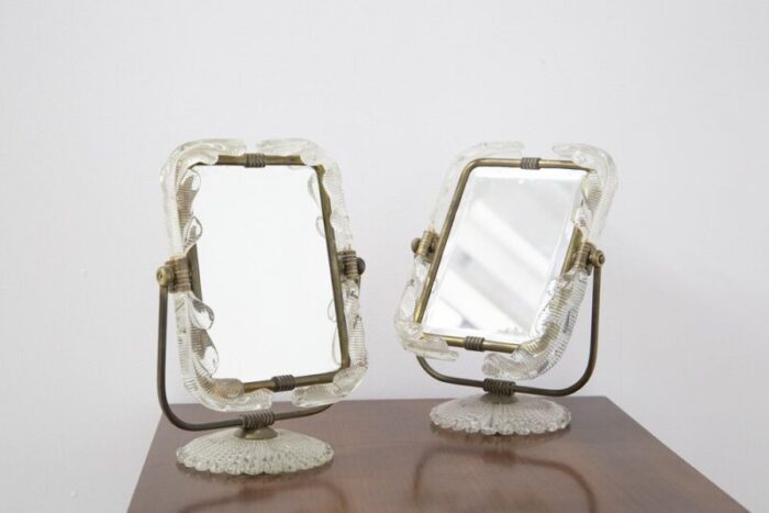 italian murano glass table mirror vanity photo frame with brass by barovier and toso set of 2 1