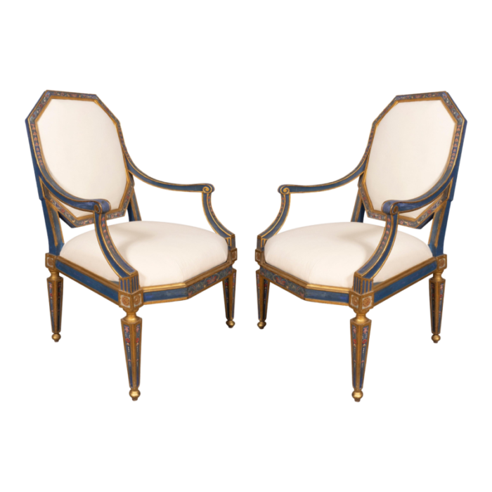 italian neoclassical painted armchairs a pair 4748