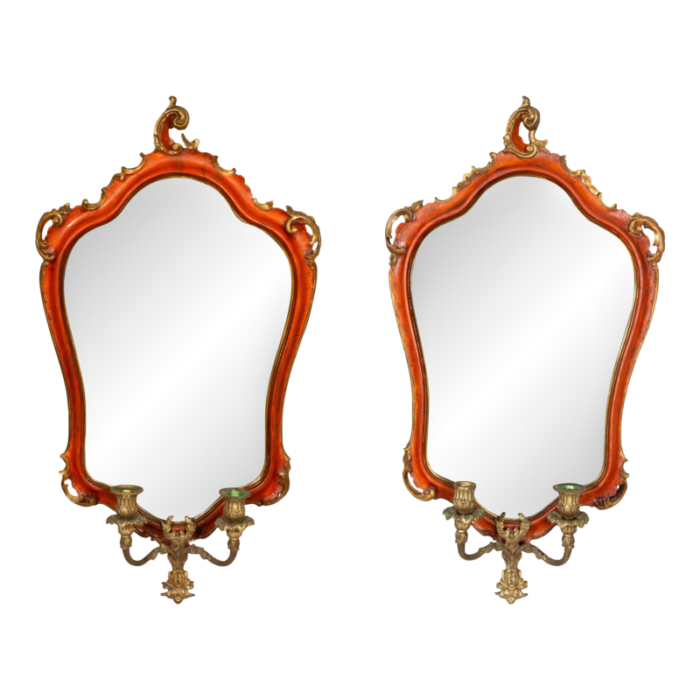 italian red painted girandole mirrors a pair 1151