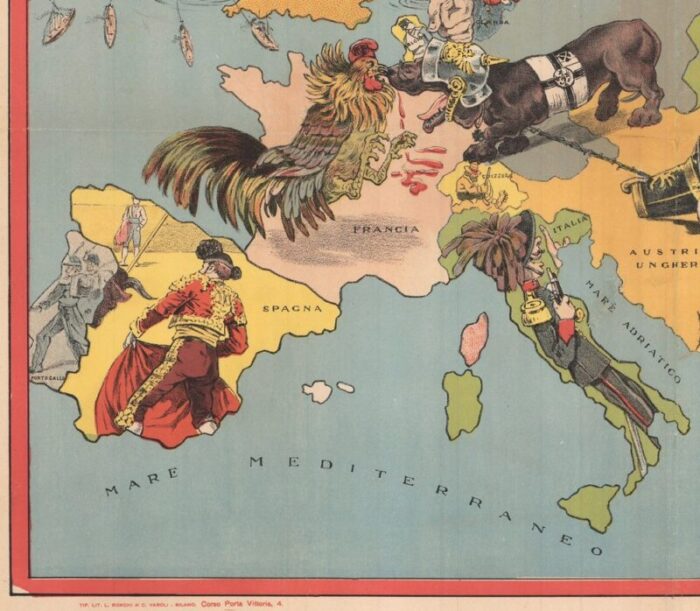 italian serio comic map of europe during the great war 1890s 4