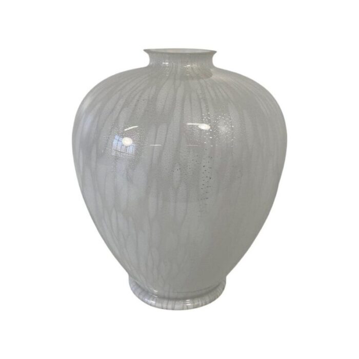 italian white and silver leaf vase in murano glass 1980s 1