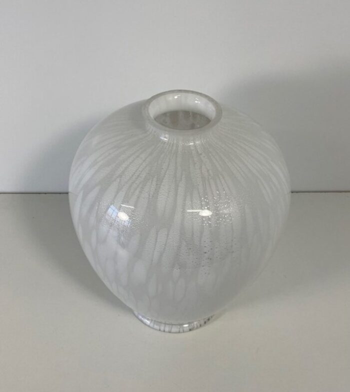 italian white and silver leaf vase in murano glass 1980s 2