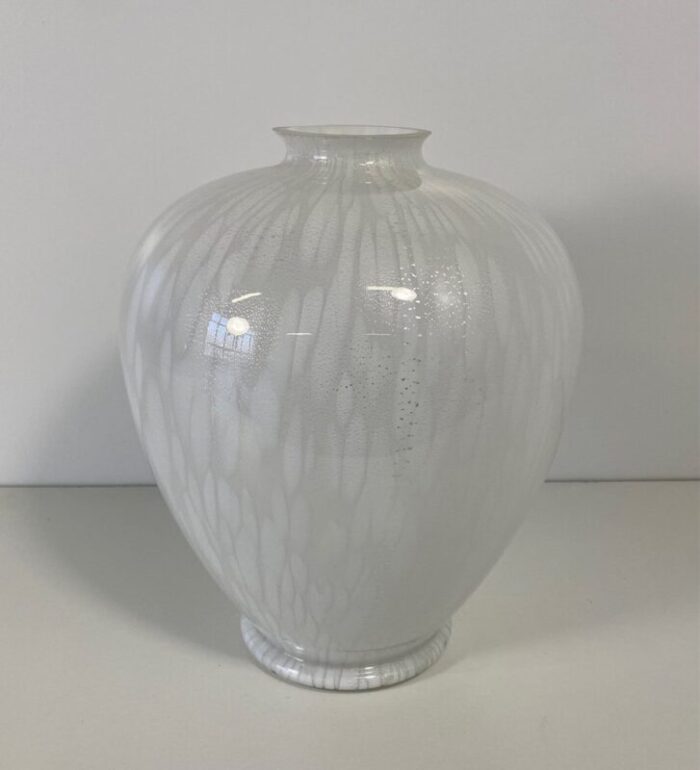 italian white and silver leaf vase in murano glass 1980s 3