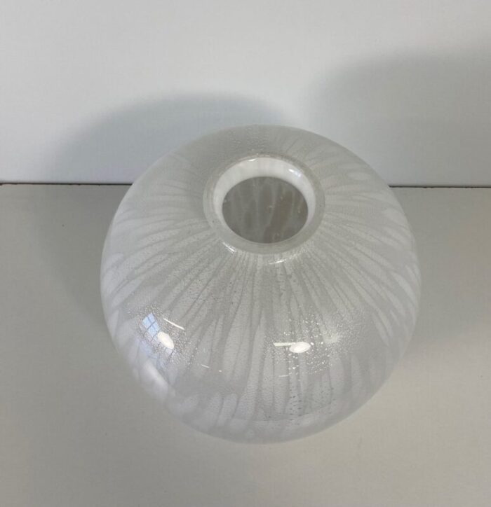 italian white and silver leaf vase in murano glass 1980s 4