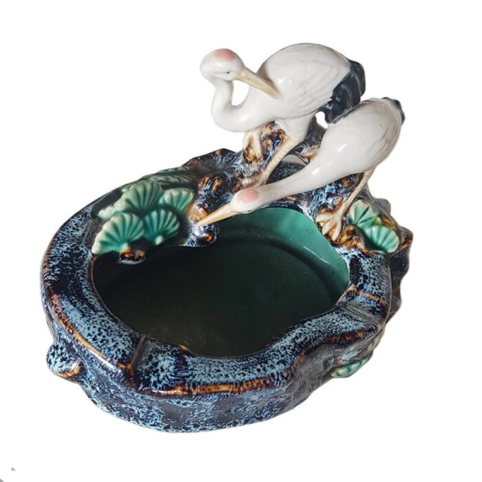 japanese glazed porcelain stork ashtray 1