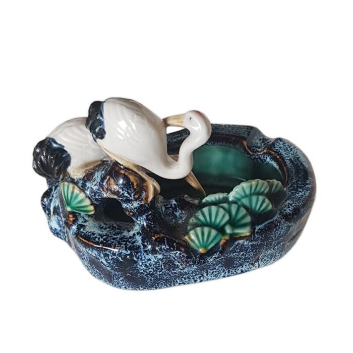 japanese glazed porcelain stork ashtray 5