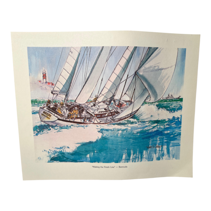 john david hart bermuda sailboat racing watercolor print making the finish line 0690