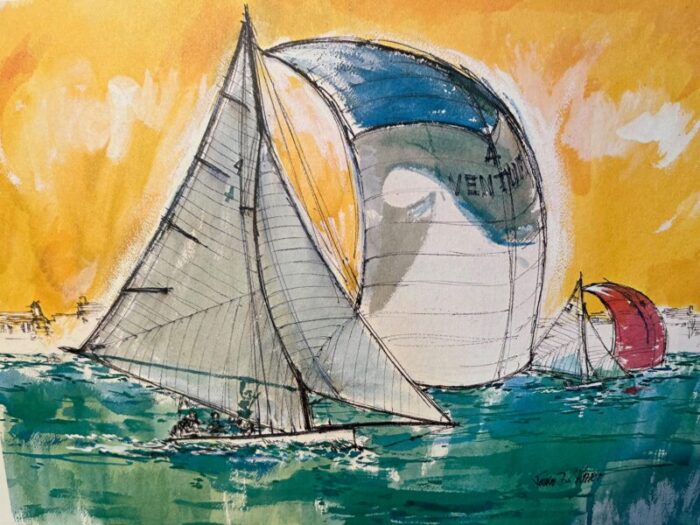 john david hart bermuda ventura sailboat racing yacht watercolor print bermuda fitted dinghy 1804