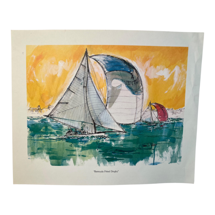 john david hart bermuda ventura sailboat racing yacht watercolor print bermuda fitted dinghy 5271