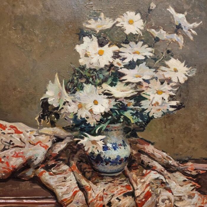 josep puigdengolas barella still life with daisies 1971 oil on canvas 9556