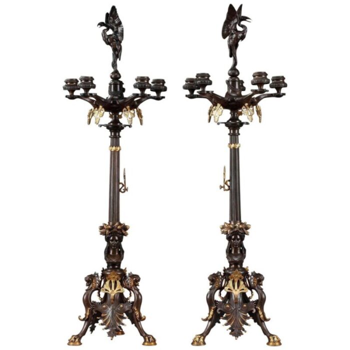 large 19th century bronze candelabra set of 2 1