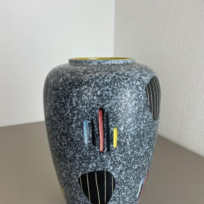 large abstract op art pottery vase from scheurich germany 1960s 5