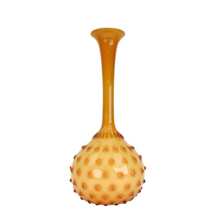 large amber empoli cased glass hobnail vase 1