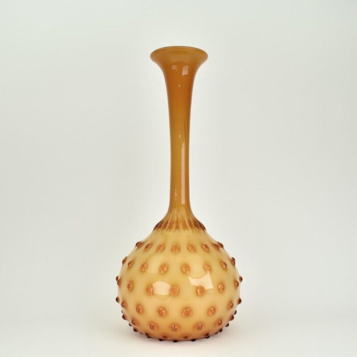 large amber empoli cased glass hobnail vase 2