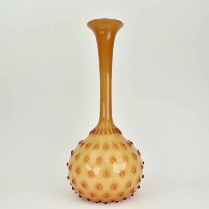 large amber empoli cased glass hobnail vase 4